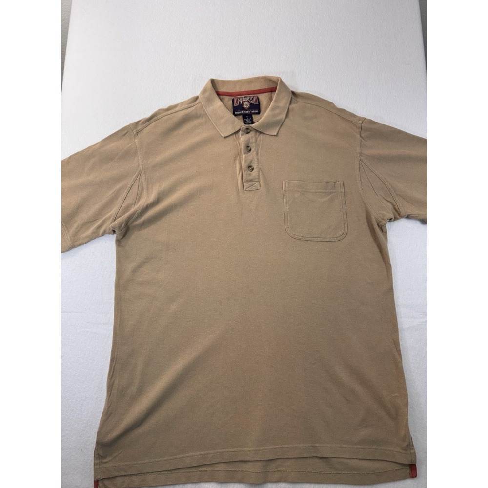 Vintage Duluth Trading Co Mens Polo L Fits Tall Beige Front Pocket Short Sleeve